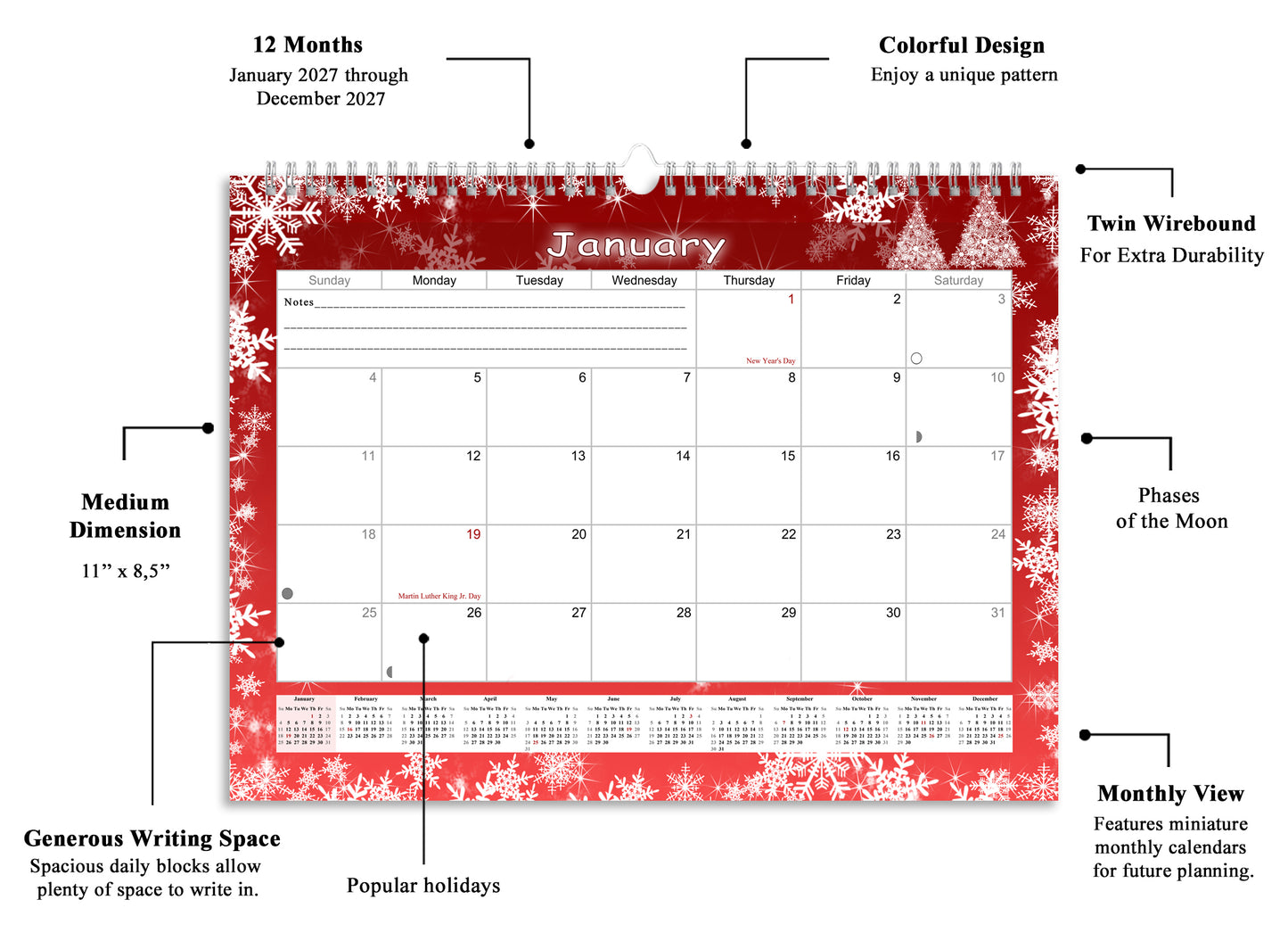 2026-2027 Monthly Spiral-Bound Wall / Desk Calendar - Desktop / Wall Blotter Calendar / Planner - (Edition #29)