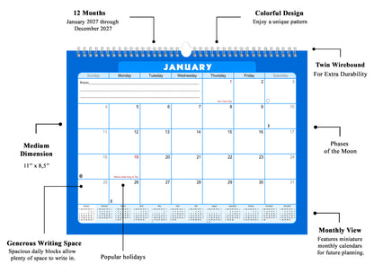 2026-2027 Monthly Spiral-Bound Wall / Desk Calendar - Desktop / Wall Blotter Calendar / Planner - (Edition #06)