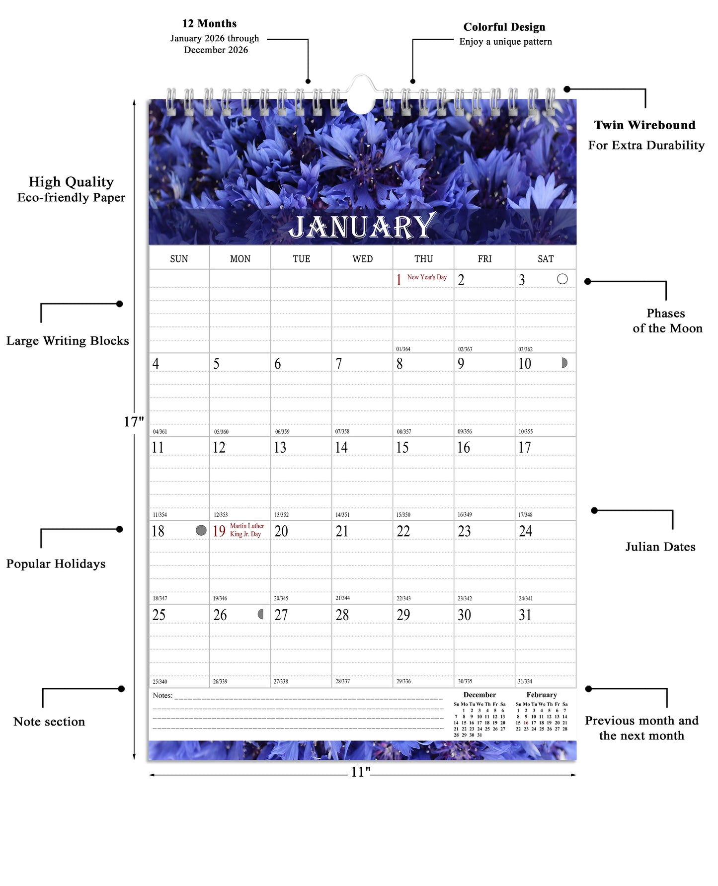 2026 Wall Calendar Spiral-Bound Twin-Wire Binding - 12 Months  04