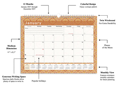 2026-2027 Monthly Spiral-Bound Wall / Desk Calendar - Desktop / Wall Blotter Calendar / Planner - (Edition #25)