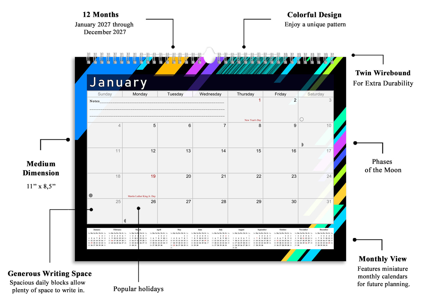 2026-2027 Monthly Spiral-Bound Wall / Desk Calendar - Desktop / Wall Blotter Calendar / Planner - (Edition #13)