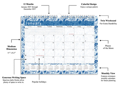 2026-2027 Monthly Spiral-Bound Wall / Desk Calendar - Desktop / Wall Blotter Calendar / Planner - (Edition #21)