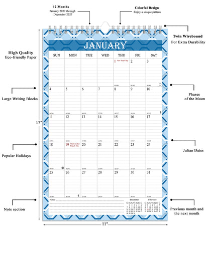 2027 Wall Calendar Spiral-Bound Twin-Wire Binding - 12 Months  03