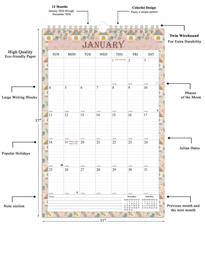 2026 Wall Calendar Spiral-Bound Twin-Wire Binding - 12 Months  16