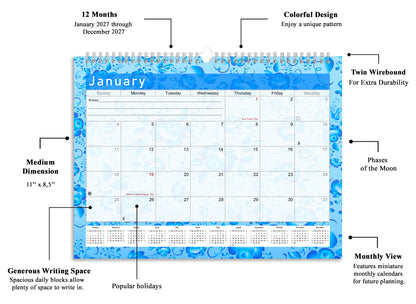 2026-2027 Monthly Spiral-Bound Wall / Desk Calendar - Desktop / Wall Blotter Calendar / Planner - (Edition #19)