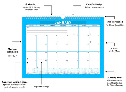 2026-2027 Monthly Spiral-Bound Wall / Desk Calendar - Desktop / Wall Blotter Calendar / Planner - (Edition #07)