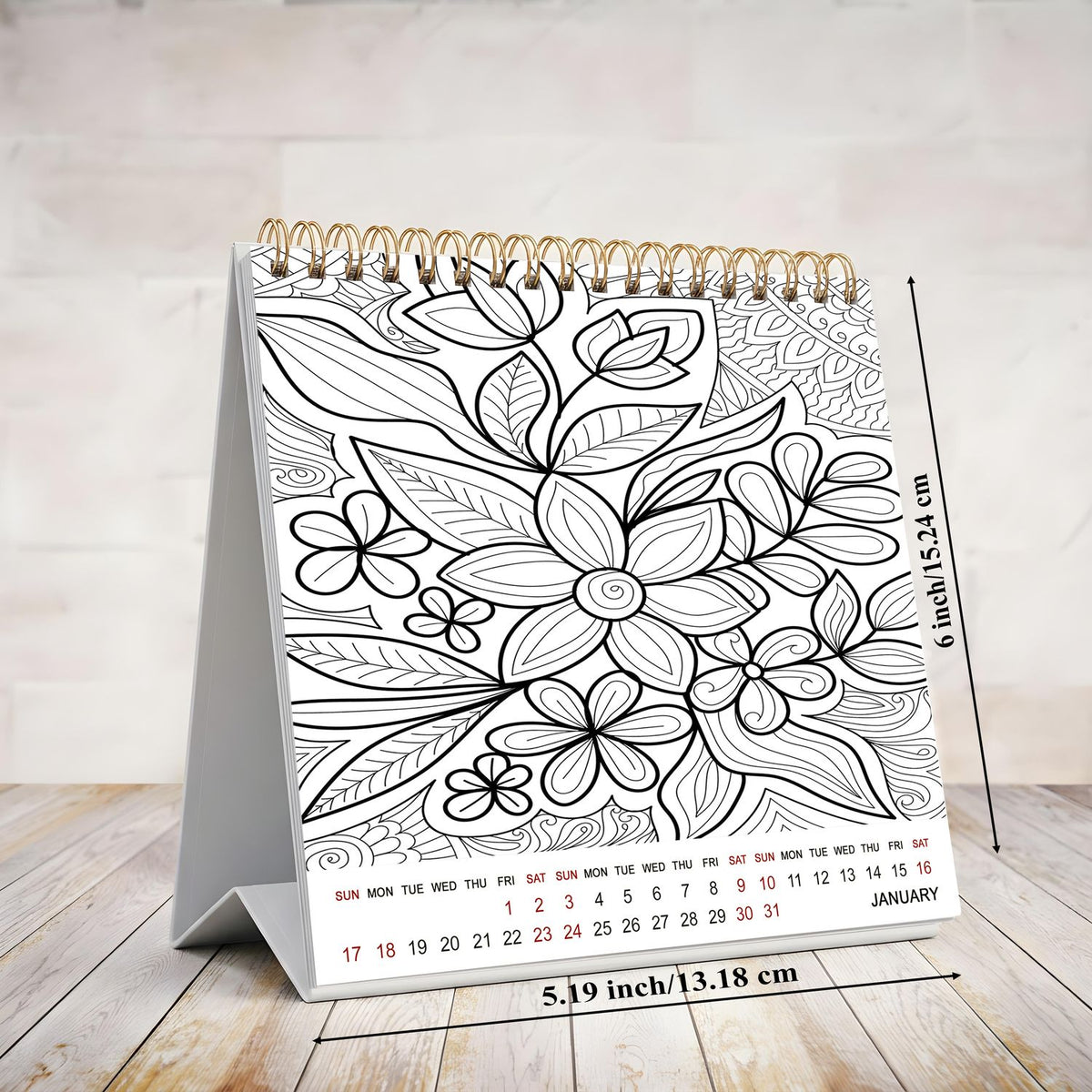 2027-12 Months Desk Coloring Calendar Desktop Planner with To-Do List (Flowers)