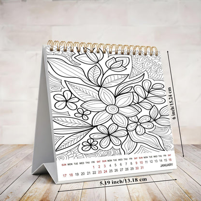 2027-12 Months Desk Coloring Calendar Desktop Planner with To-Do List (Flowers)