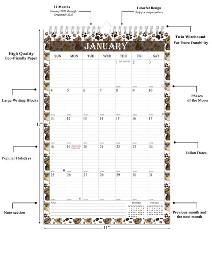 2027 Wall Calendar Spiral-Bound Twin-Wire Binding - 12 Months  17