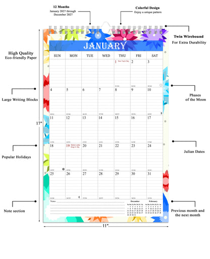 2027 Wall Calendar Spiral-Bound Twin-Wire Binding - 12 Months  05
