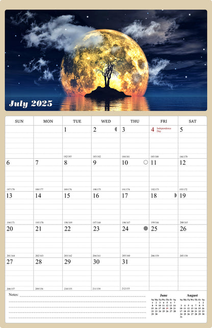 2025 - 2026 Wall Calendar Spiral-bound Twin-Wire Binding - 18 Months Planner - Large Ruled Blocks with Julian Dates - (Lunar)