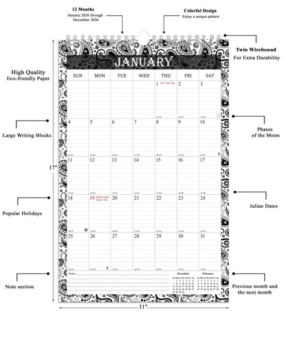 2026 Wall Calendar Spiral-Bound Twin-Wire Binding - 12 Months  06