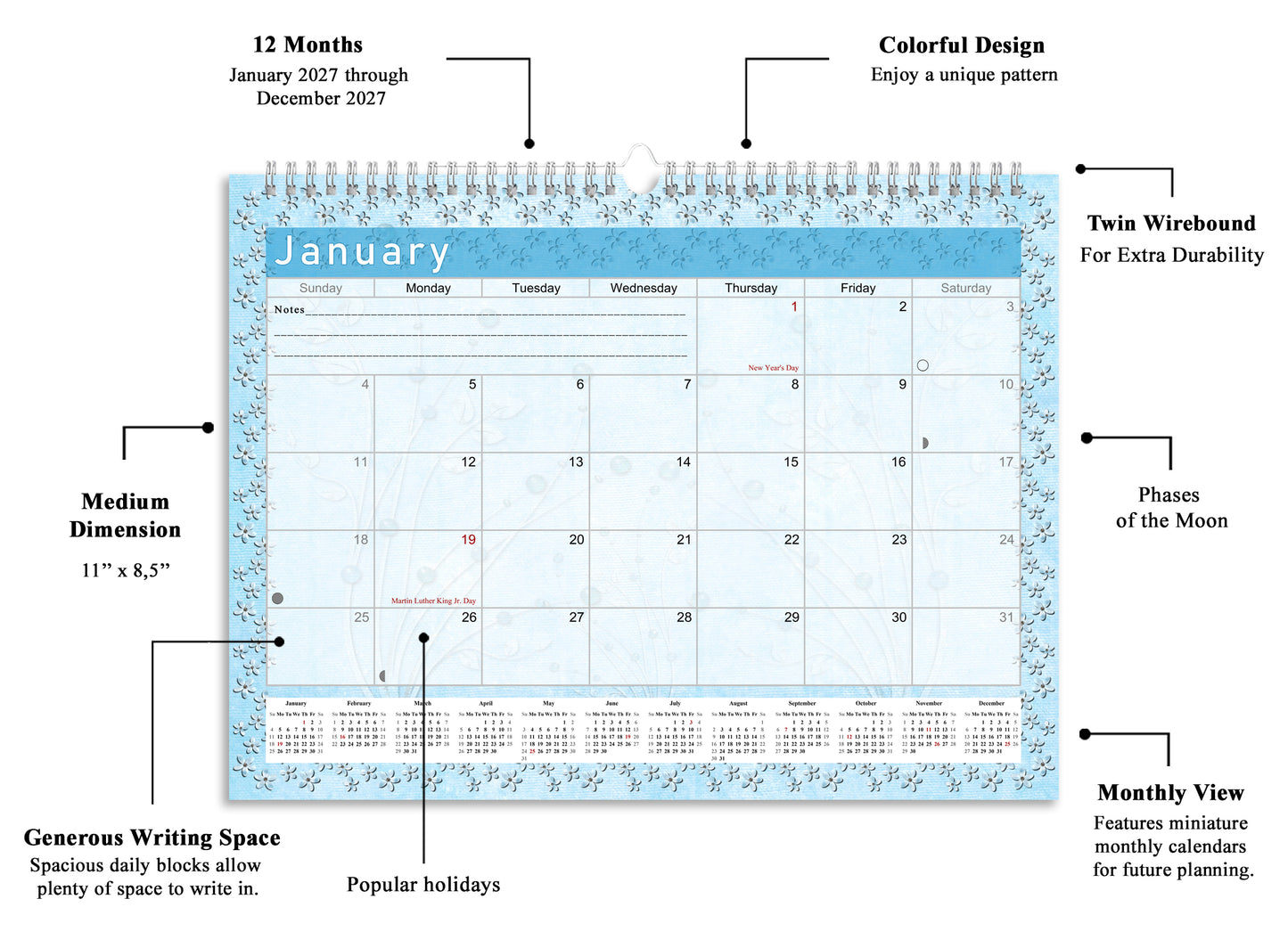 2026-2027 Monthly Spiral-Bound Wall / Desk Calendar - Desktop / Wall Blotter Calendar / Planner - (Edition #18)