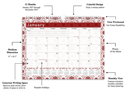 2026-2027 Monthly Spiral-Bound Wall / Desk Calendar - Desktop / Wall Blotter Calendar / Planner - (Edition #14)