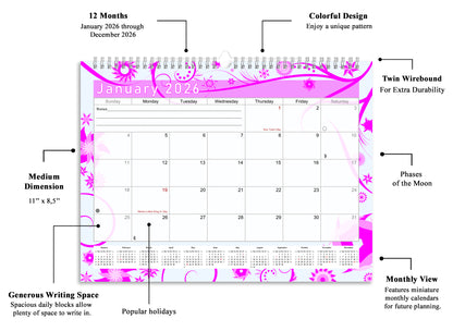 2025-2026 Monthly Spiral-Bound Wall / Desk Calendar - Desktop / Wall Blotter Calendar / Planner - (Edition #10)