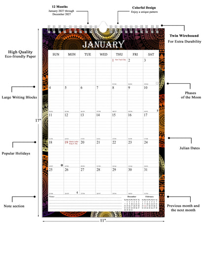 2027 Wall Calendar Spiral-Bound Twin-Wire Binding - 12 Months  09