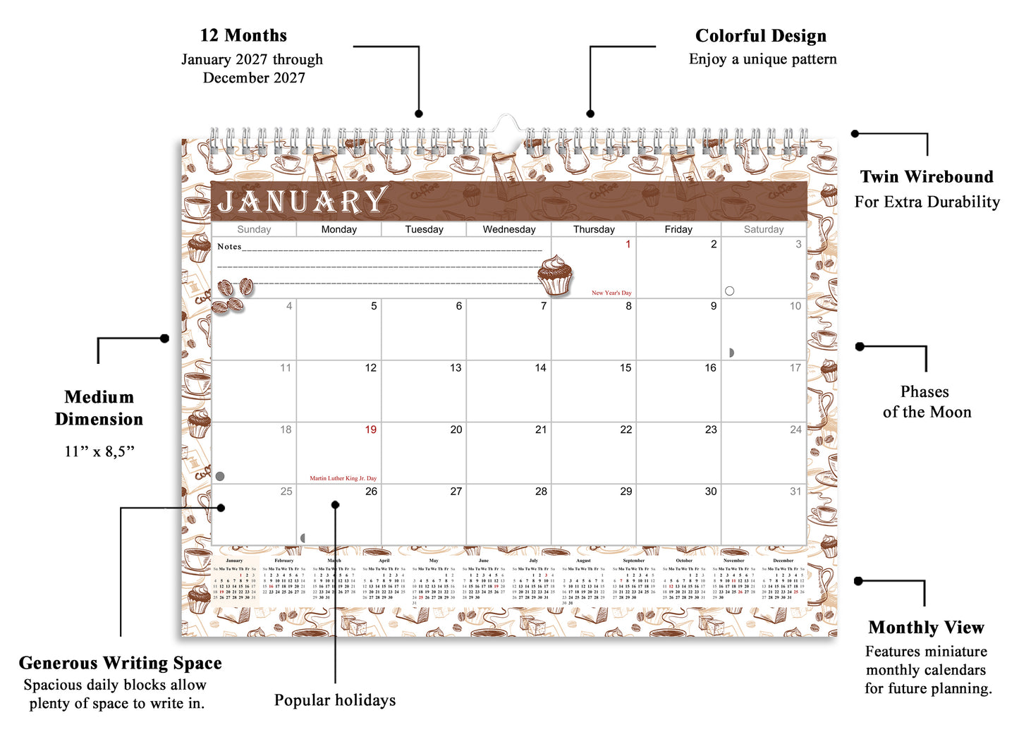 2026-2027 Monthly Spiral-Bound Wall / Desk Calendar - Desktop / Wall Blotter Calendar / Planner - (Edition #30)