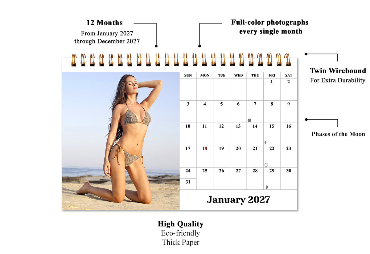 2027-12 Months Desk Calendar Desktop Planner with To-Do List (Babes Bikini)