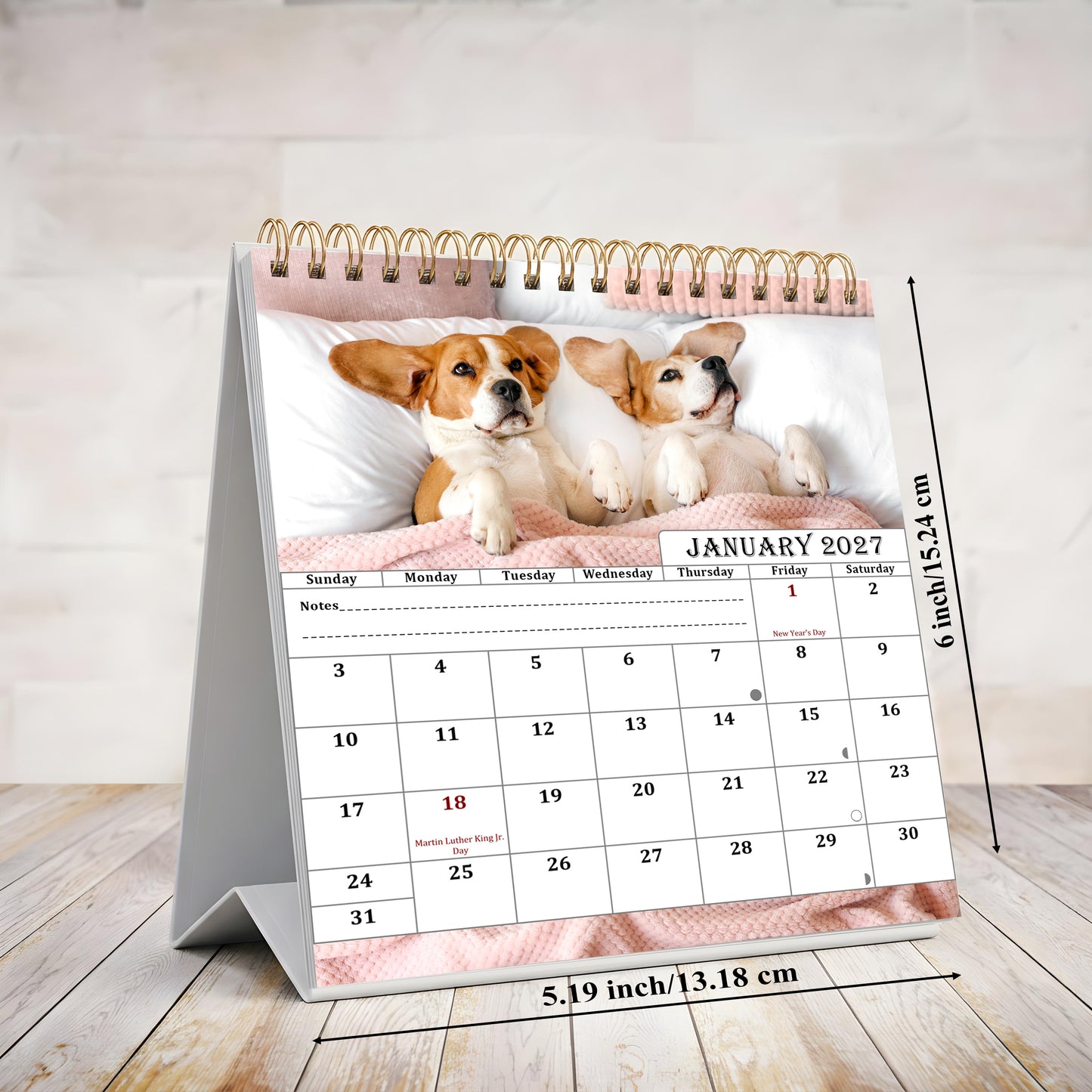 2026-2027 18 Months Standing Flip Desk Calendar Desktop Planner (Dogs)