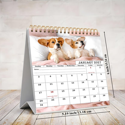 2026-2027 18 Months Standing Flip Desk Calendar Desktop Planner (Dogs)