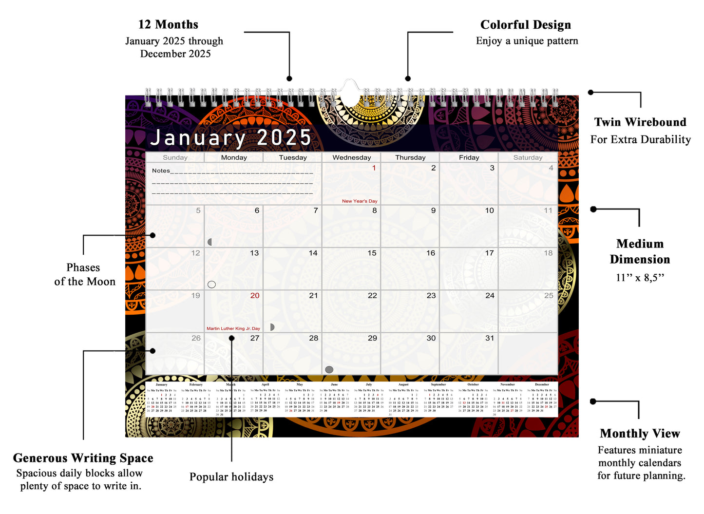 2024-2025 Monthly Spiral-Bound Wall / Desk Calendar - Desktop / Wall Blotter Calendar / Planner - (Edition #12)