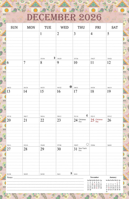 2025-2026 Wall Calendar Spiral-bound Twin-Wire Binding - 18 Months 11" x 17" 016