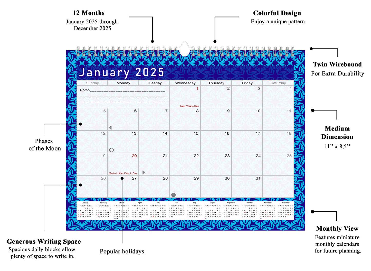 2024-2025 Monthly Spiral-Bound Wall / Desk Calendar - Desktop / Wall Blotter Calendar / Planner - (Edition #17)