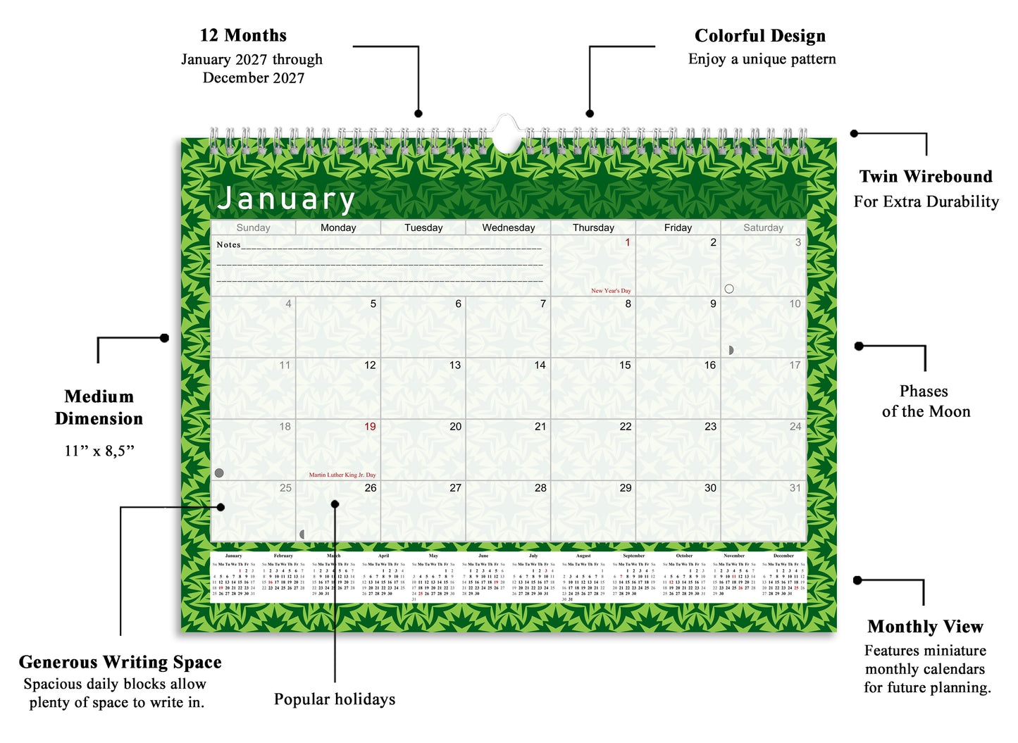 2026-2027 Monthly Spiral-Bound Wall / Desk Calendar - Desktop / Wall Blotter Calendar / Planner - (Edition #16)