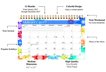 2027-12 Months Desk Calendar Desktop Planner with To-Do List & Notes 01