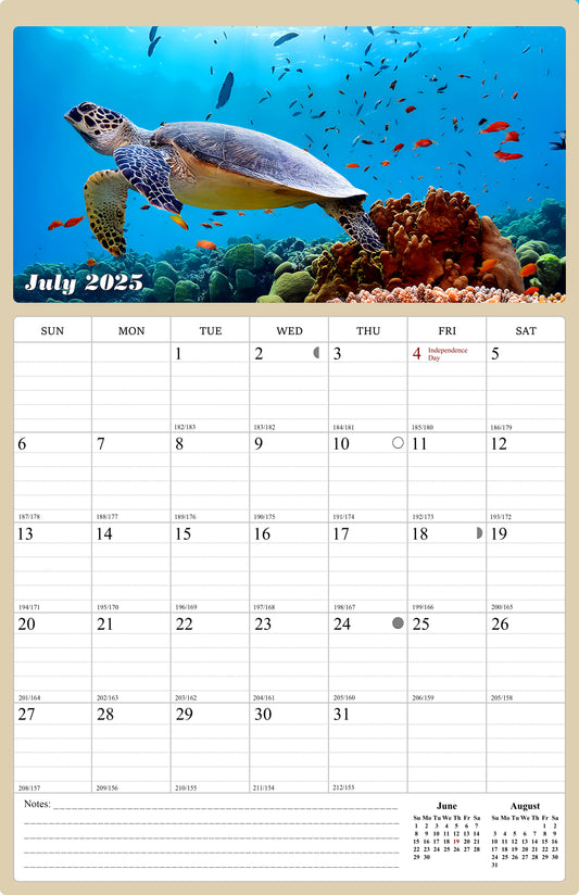 2025 - 2026 Wall Calendar Spiral-bound Twin - 18 Months (Turtles) 11" x 17"