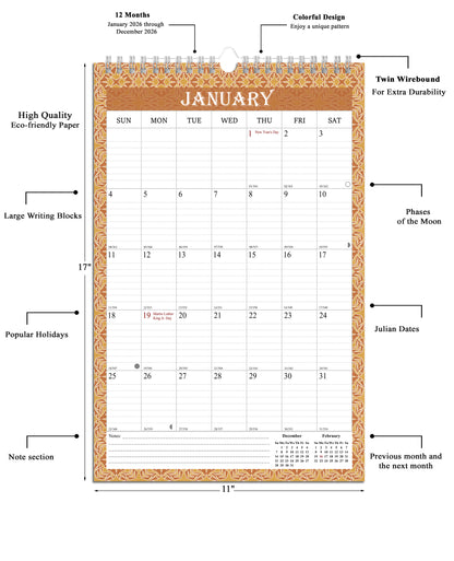 2026 Wall Calendar Spiral-Bound Twin-Wire Binding - 12 Months  02