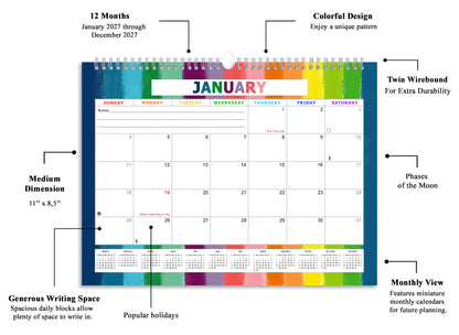 2026-2027 Monthly Spiral-Bound Wall / Desk Calendar - Desktop / Wall Blotter Calendar / Planner - (Edition #27)