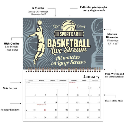 2027 Spiral-bound Wall Calendar (Basketball) - 12 Months Desktop/Wall Calendar/Planner (Copy)