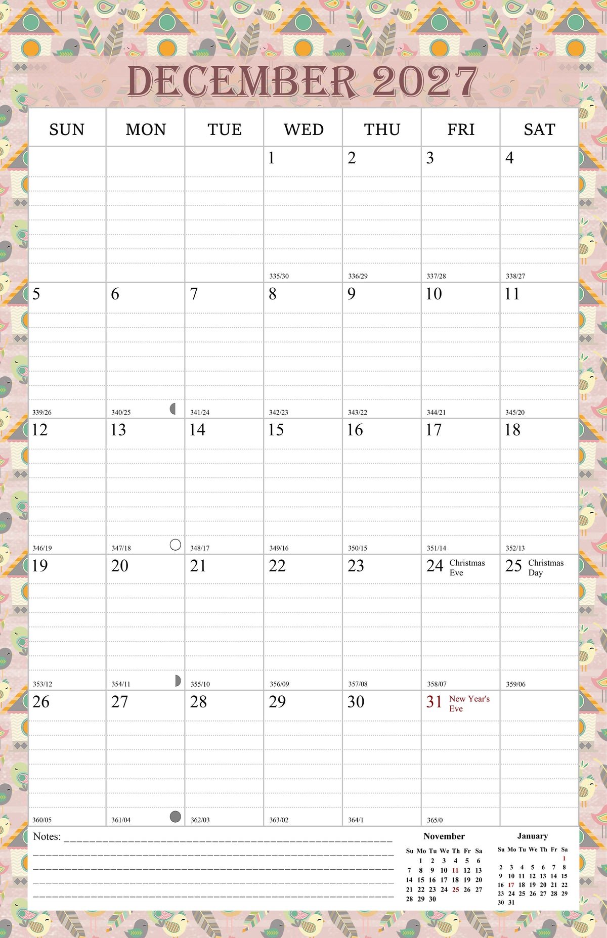 2027 Wall Calendar Spiral-Bound Twin-Wire Binding - 12 Months  16