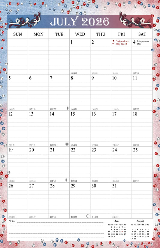 2026-2027 Wall Calendar Spiral-bound Twin-Wire Binding - 18 Months 11" x 17" 012