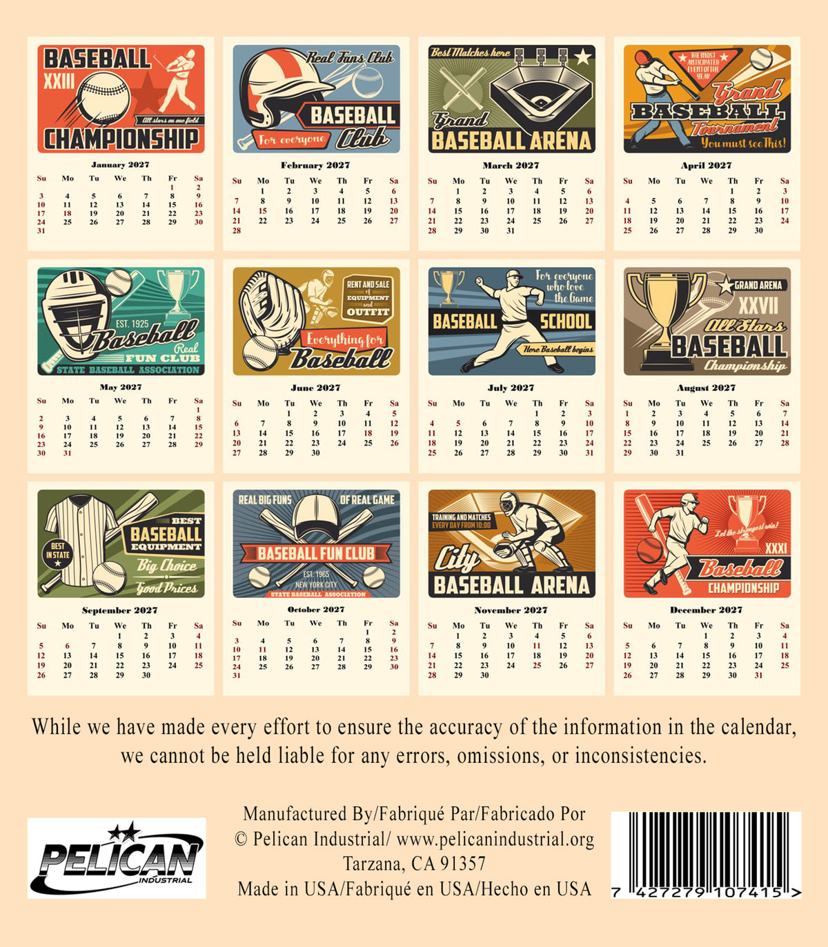 2026-2027 18 Months Standing Flip Desk Calendar Desktop Planner (Baseball)