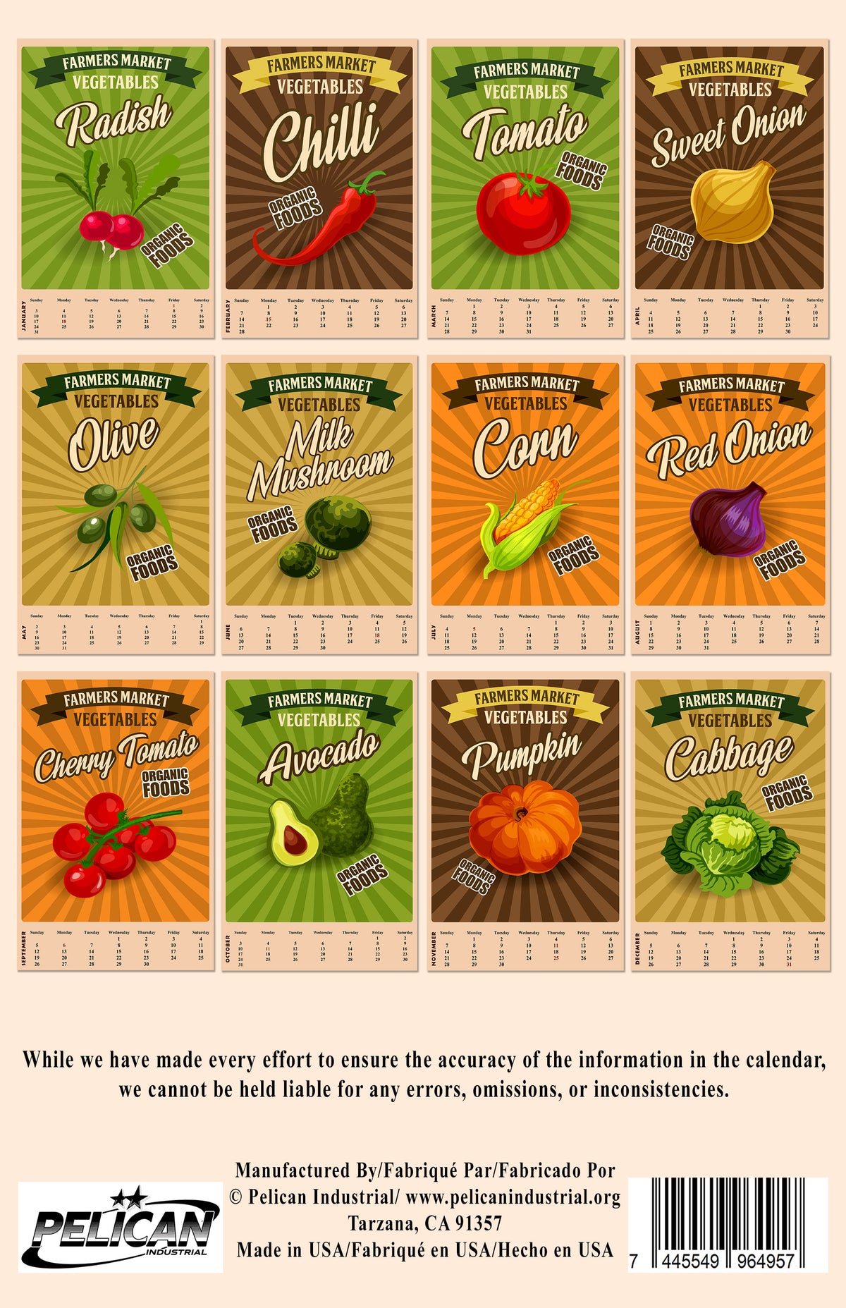 2027 Wall Oversized Art Poster Calendar Spiral-bound - Farmer Market Vegetables