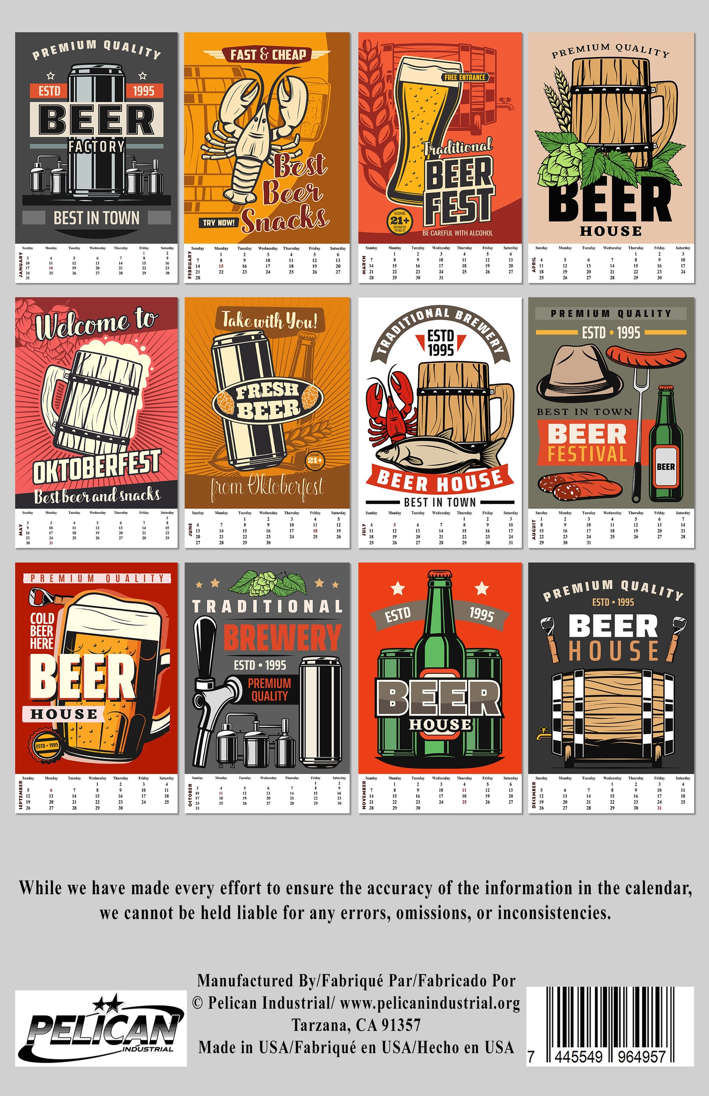 2027 Wall Oversized Art Poster Calendar Spiral-bound Twin-Wire Binding- Beer