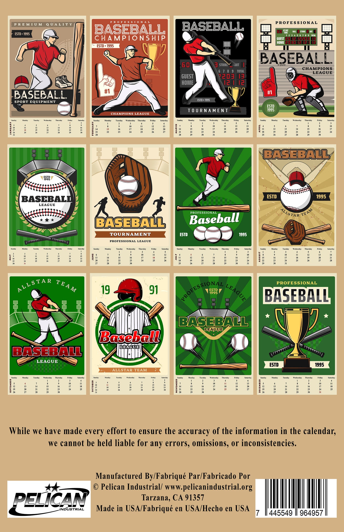 2027 Wall Oversized Art Poster Calendar Spiral-bound Twin-Wire Binding- Baseball