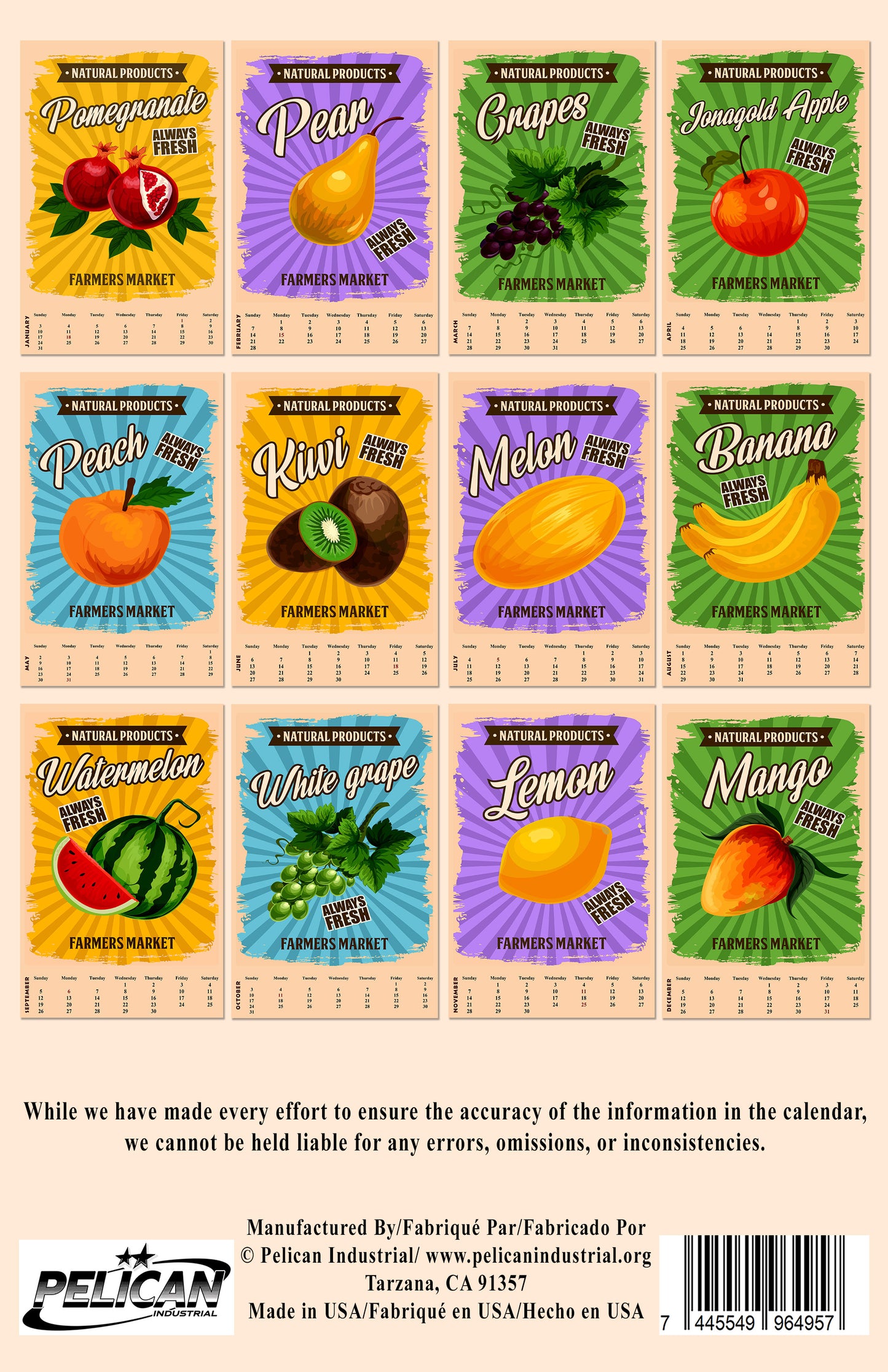 2027 Wall Oversized Art Poster Calendar Spiral-bound - Farmer Market