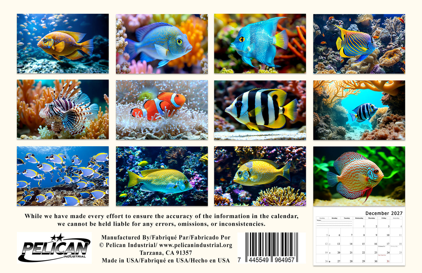 2027 Spiral-bound Wall Calendar (Tropical Fishes) - 12 Months Desktop/Wall Calendar/Planner