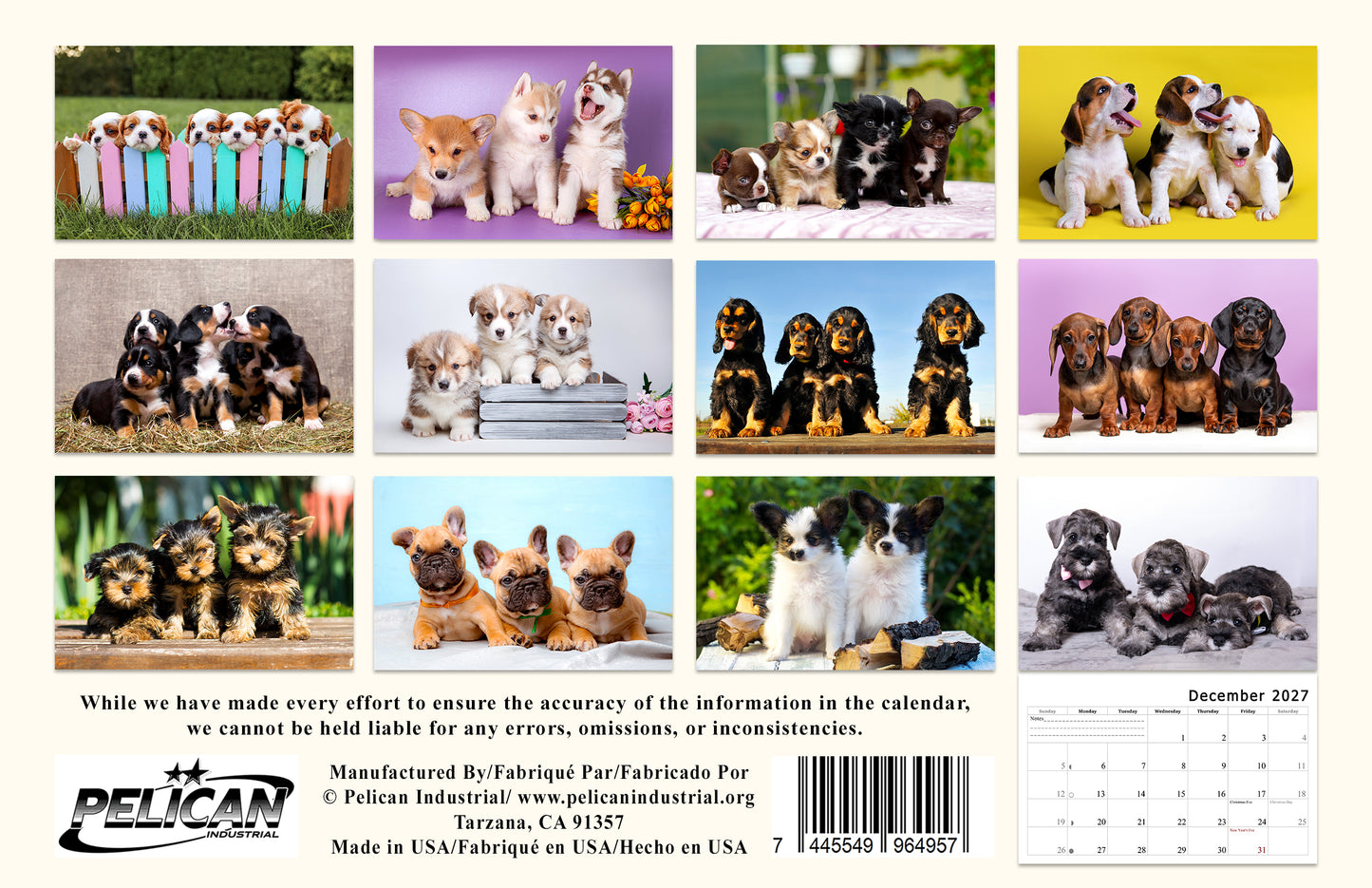 2027 Spiral-bound Wall Calendar (Puppies) - 12 Months Desktop/Wall Calendar/Planner