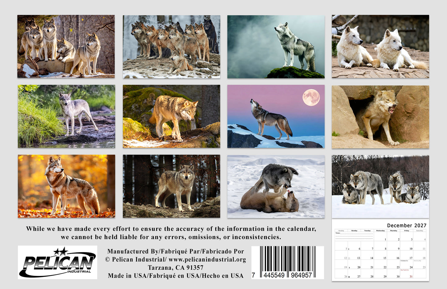 2027 Spiral-bound Wall Calendar (Wolves) - 12 Months Desktop/Wall Calendar/Planner