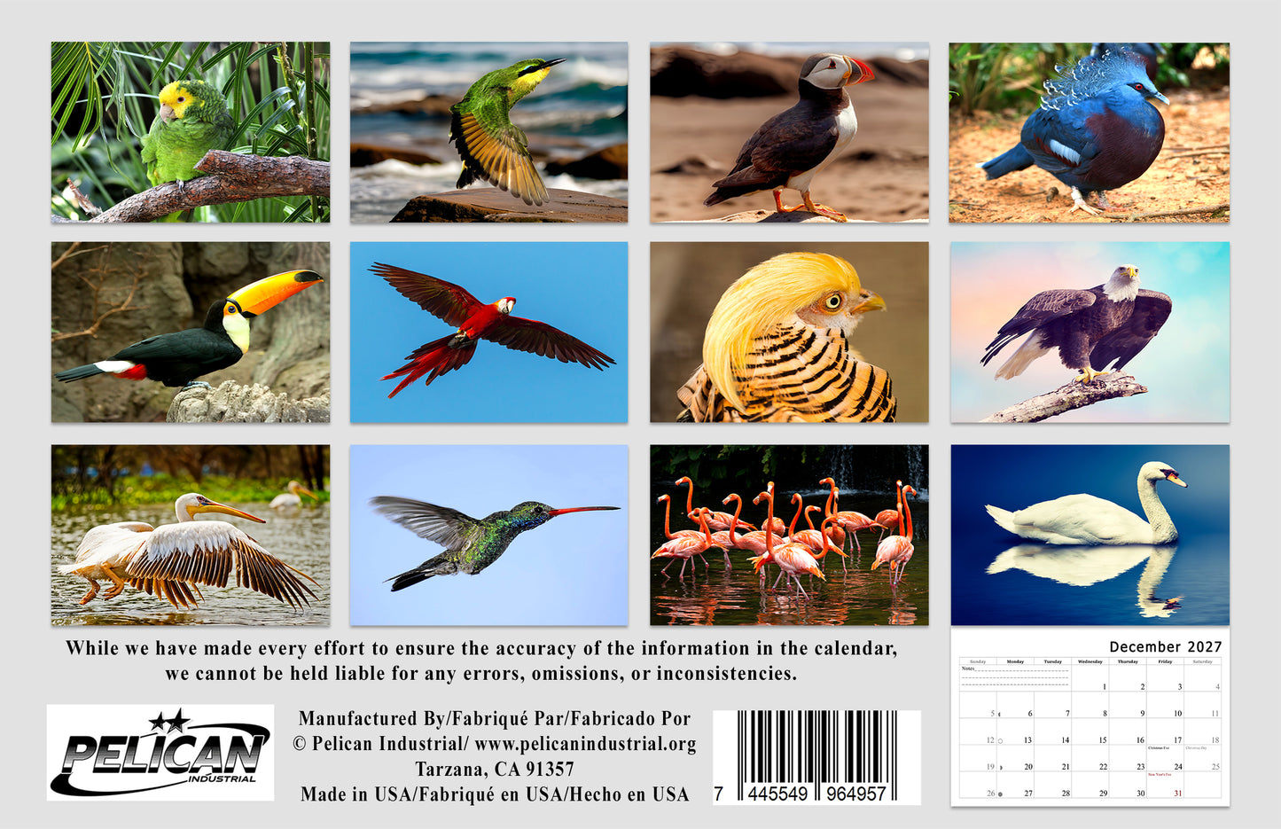 2027 Spiral-bound Wall Calendar (Exotic Birds) - 12 Months Desktop/Wall Calendar/Planner