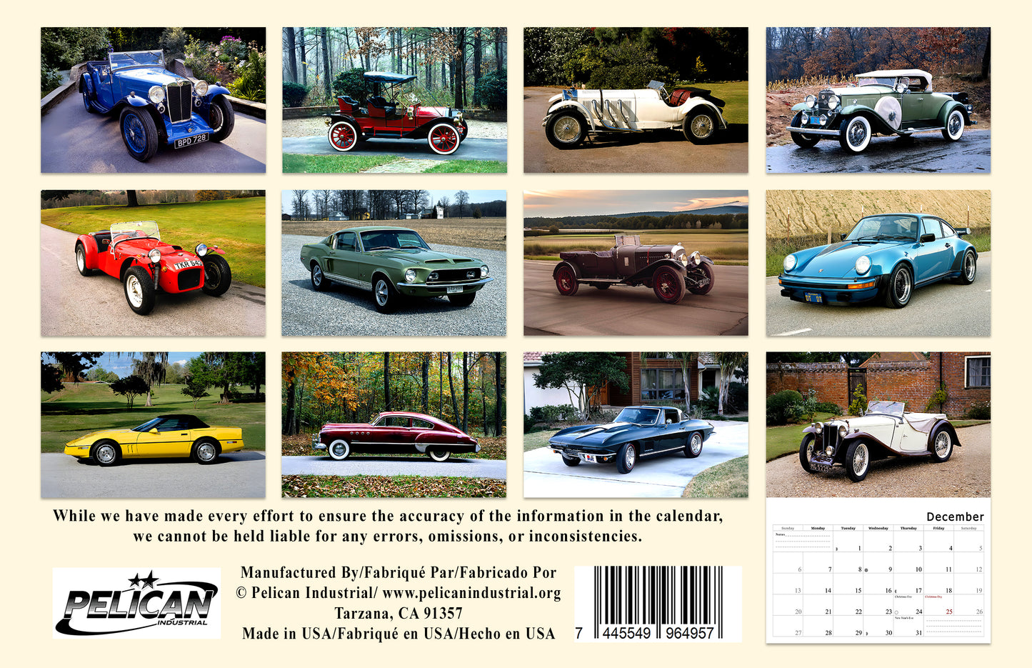 2026 Spiral-bound Wall Calendar (Classic Cars) - 12 Months Desktop/Wall Calendar/Planner