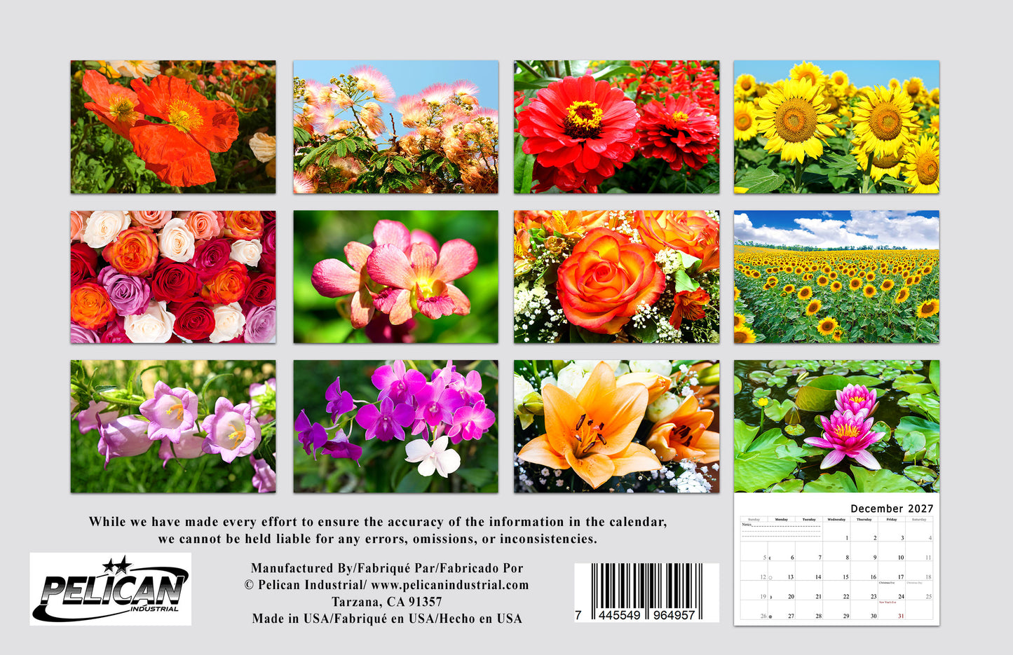 2027 Spiral-bound Wall Calendar (Flowers) - 12 Months Desktop/Wall Calendar/Planner
