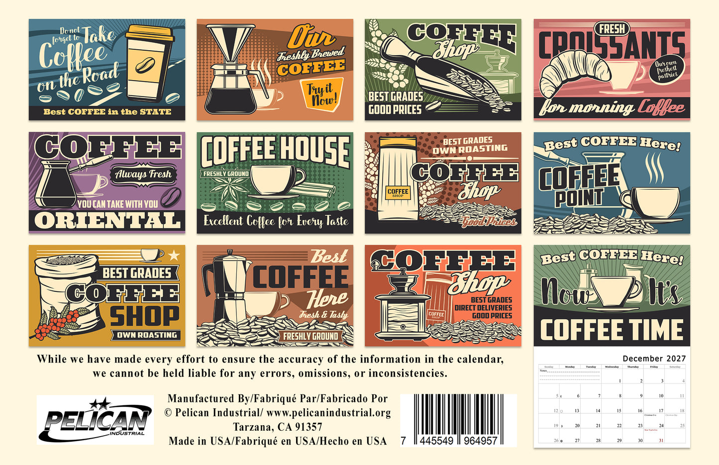 2027 Spiral-bound Wall Calendar (Coffee) - 12 Months Desktop/Wall Calendar/Planner