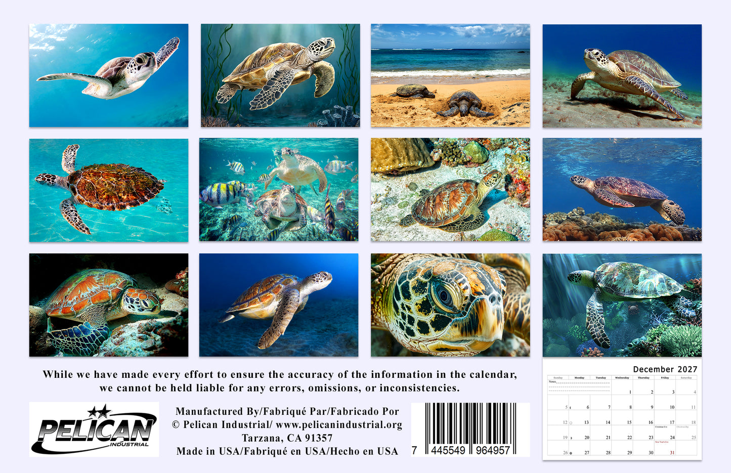 2027 Spiral-bound Wall Calendar (Sea Turtles) - 12 Months Desktop/Wall Calendar/Planner