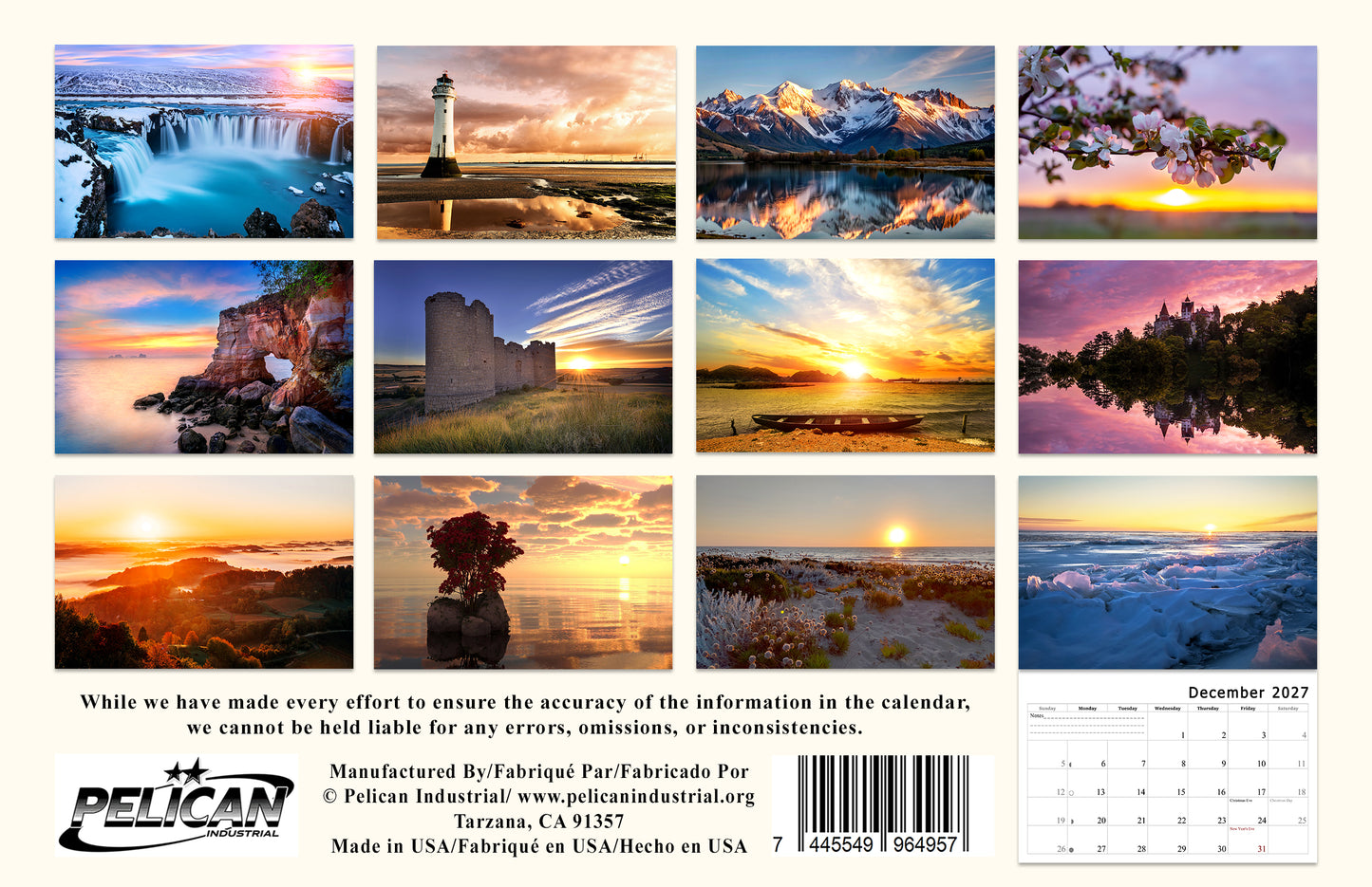 2027 Spiral-bound Wall Calendar (Sunset&Sunrise) - 12 Months Desktop/Wall Calendar/Planner