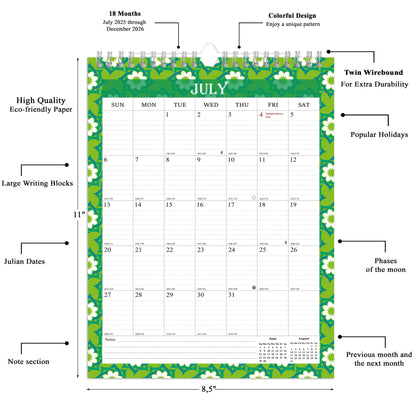 2025-2026 Wall Calendar Spiral-bound Twin-Wire Binding - 18 Months 8.5" x 11" 013